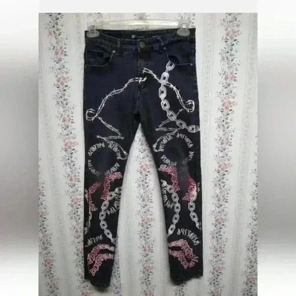 Waimea Kids Pintuck Distressed Denim Jeans Size 18 Chain Design - Picture 1 of 5